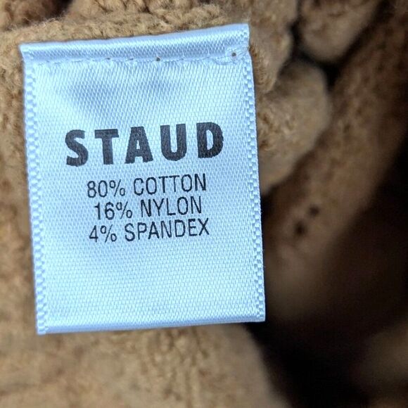 STAUD | Tan Eyelet Knit Button Front Cardigan Sweater Size Medium - Picture 9 of 10